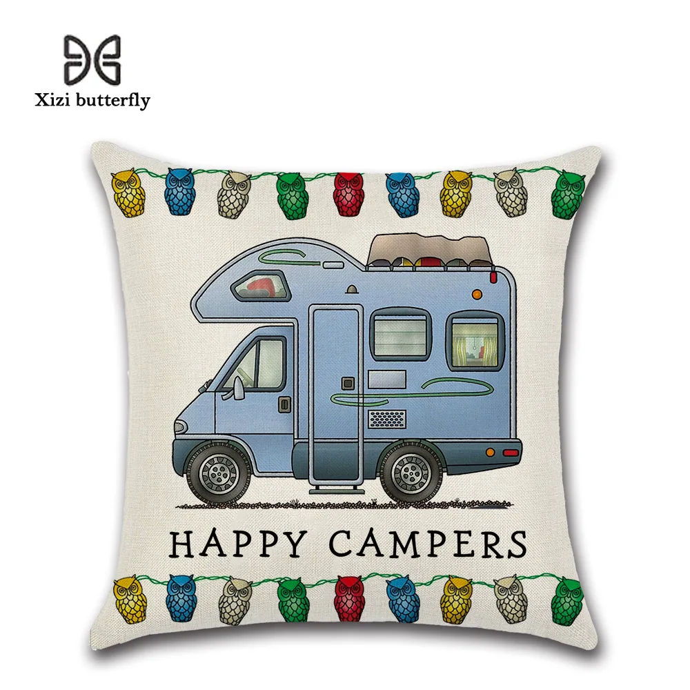 Мультфильм Happy Campers печатных подушки Чехлы для мангала 45*45 см диван/Car узкие