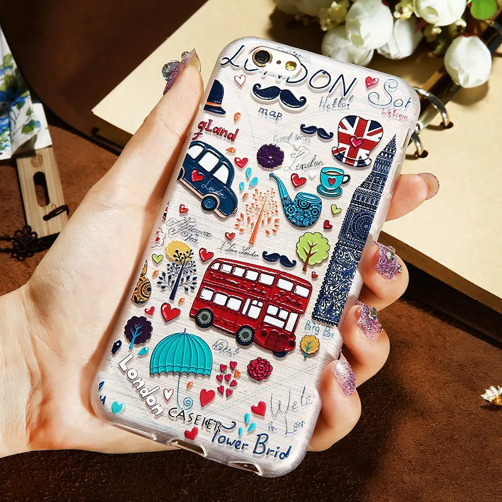 CASEIER 3D Relief London Bus Case For iPhone 5 5s SE X 10 Ultra Thin Patterned Phone Cases 8 7 6 6s Plus Accessories |