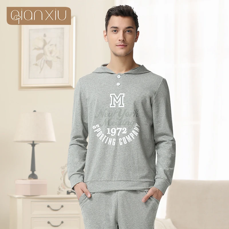 Qianxiu мужская одежда активность Pijama хомбре Большой размер салон Hoodeed пижамы