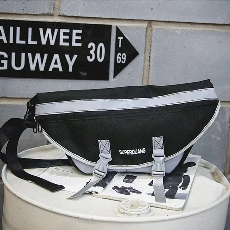 Black Waist pack Трендовая сумка для пояса унисекс поясная сумка Уличная стильная сумка в стиле хип-хоп Мужская нагрудная сумка Холщовая Сумка через плечо - Цвет: Black Waist pack