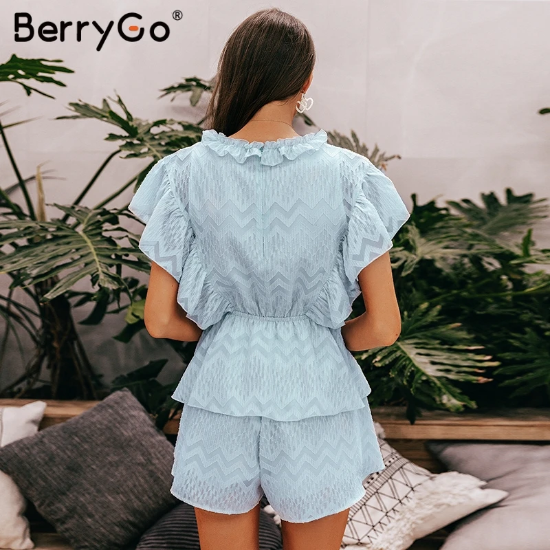 BerryGo повседневный элегантный летний синий комбинезон с рюшами женский