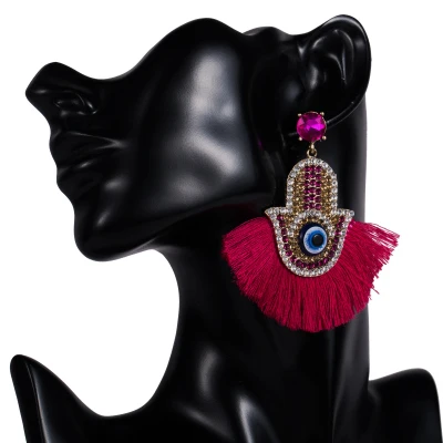 hot pink Женские серьги-подвески ручной работы со стразами и кисточками, модные ювелирные изделия в богемном стиле, серьги аксессуары - Окраска металла: hot pink