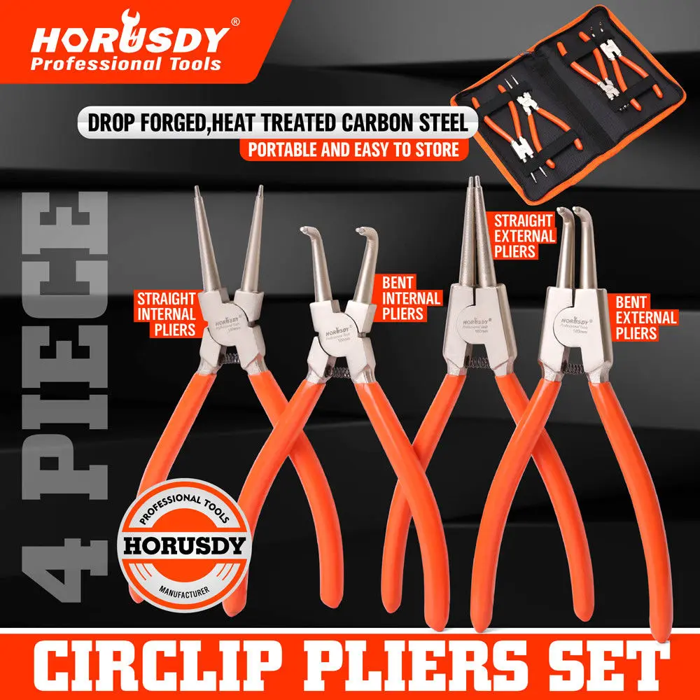 HORUSDY 4 шт. Стопорные плоскогубцы Набор стопорных колец 7 ''портативные Внутренние Внешние клещи для снятия пружинного кольца удерживающие изогнутые наконечники Механические Плоскогубцы