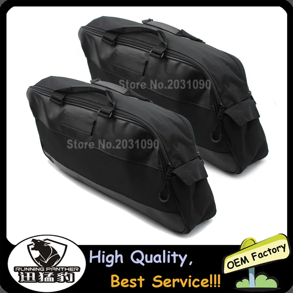 Saddle Bags Leather + nylon Black Large Tour Pack Saddlebag Soft Liner Bag For HARLEY FLH FLTR FLHX FLTCU Touring 1996-2013 2012 images - 6