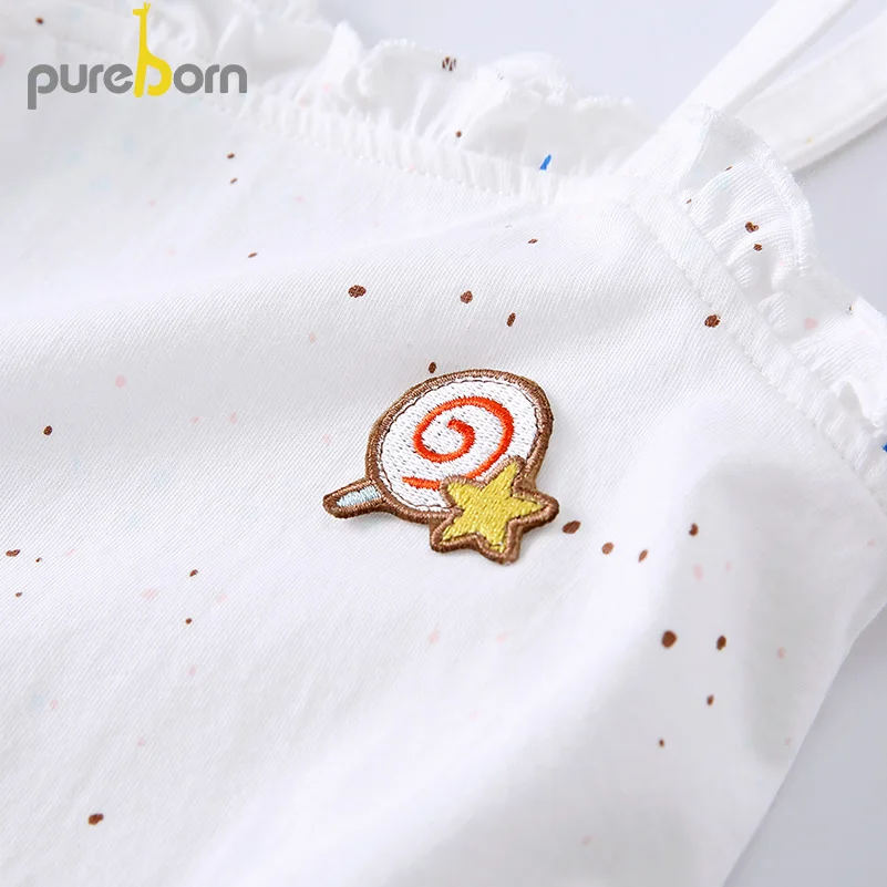 Pureborn/боди для новорожденных девочек Хлопковая дышащая одежда без рукавов с
