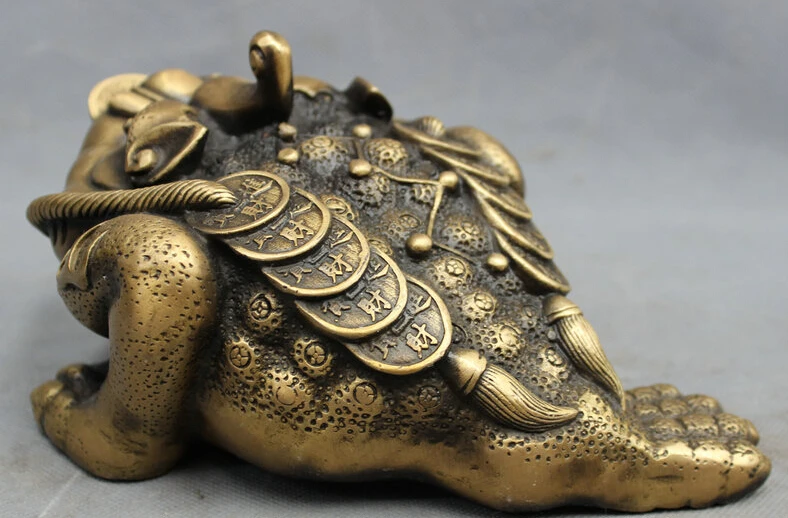 JP S62 Chinese Bronze FengShui Wealth Coin Jump Hoptoad Toad Statue Animals Figurine NB |