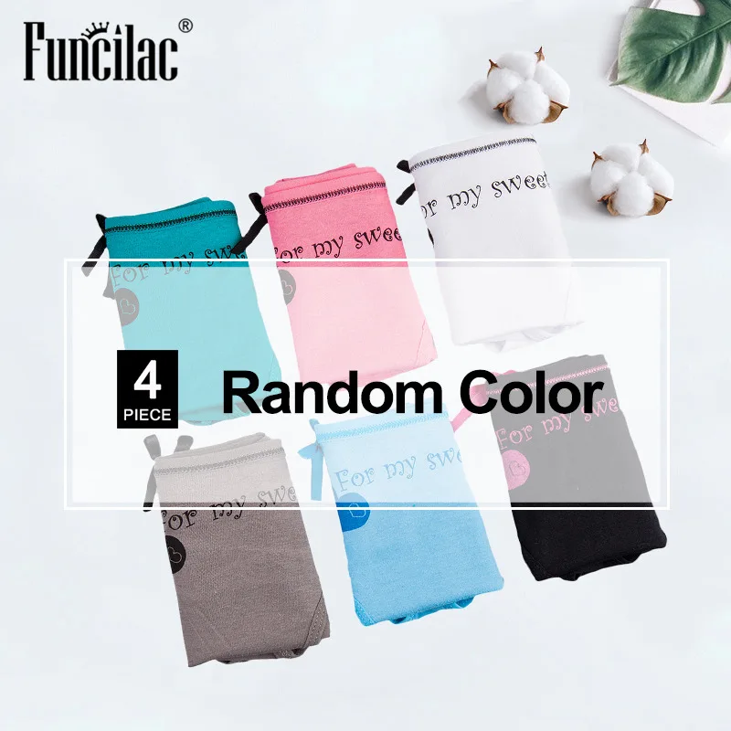 Random color--4 Pcs Сексуальные женские трусики, хлопковое белье, трусы для женщин, бикини для девушек, нижнее белье с принтом сердца, трусики, трусы 4 шт./партия FUNCILAC - Цвет: Random color--4 Pcs