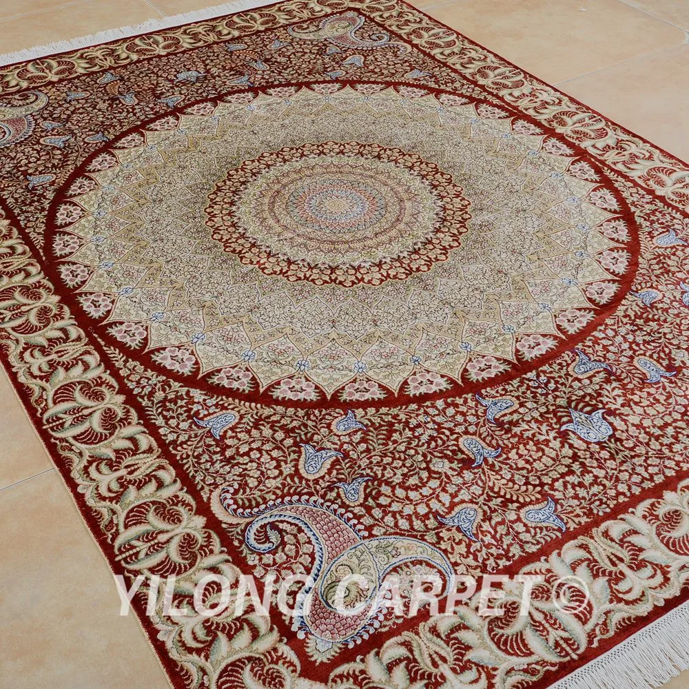 Yilong 5'x7' персидский шелковый ковер темно синий ковёр ручной вязки традиционный