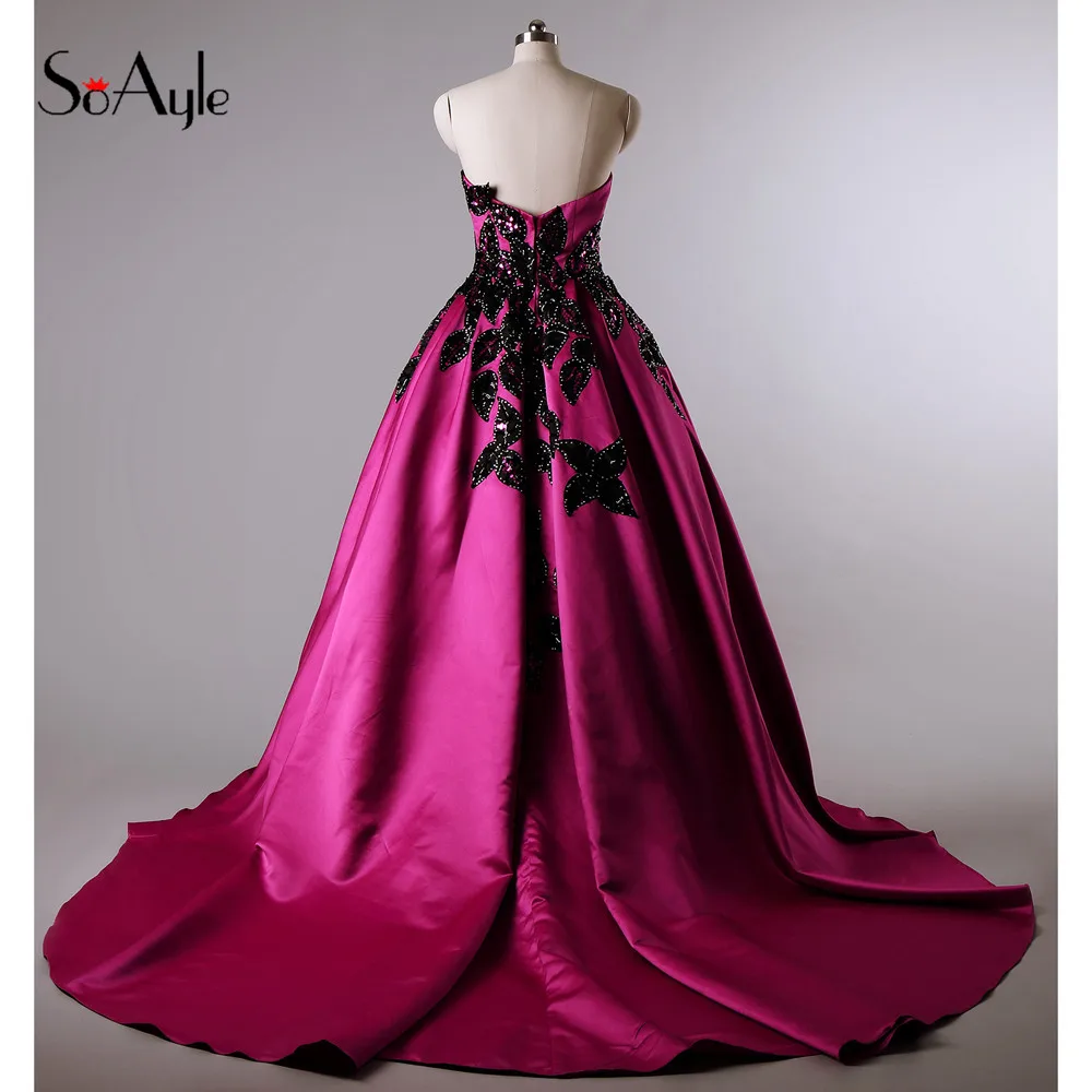 SoAyle Real Picture Vestidos de festa In Stock 2017 Prom Dresses Satin Africa Long Women Dresses Leaves Applique