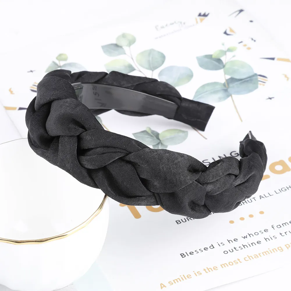 C Satin Корейская мода, однотонная бархатная косичка из ткани, повязка на голову с зубами для женщин, аксессуары для волос, повязка на голову для девочек, широкий обруч для волос - Цвет: C Satin