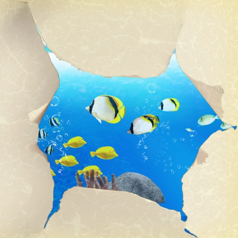 Бесплатная доставка 3D напольный рисунок в виде разбитого мира под водой