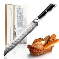 sunnecko 8 damascus steel bread knife japanese vg10 core razor sharp blade strong hardness g10 handle kitchen knives