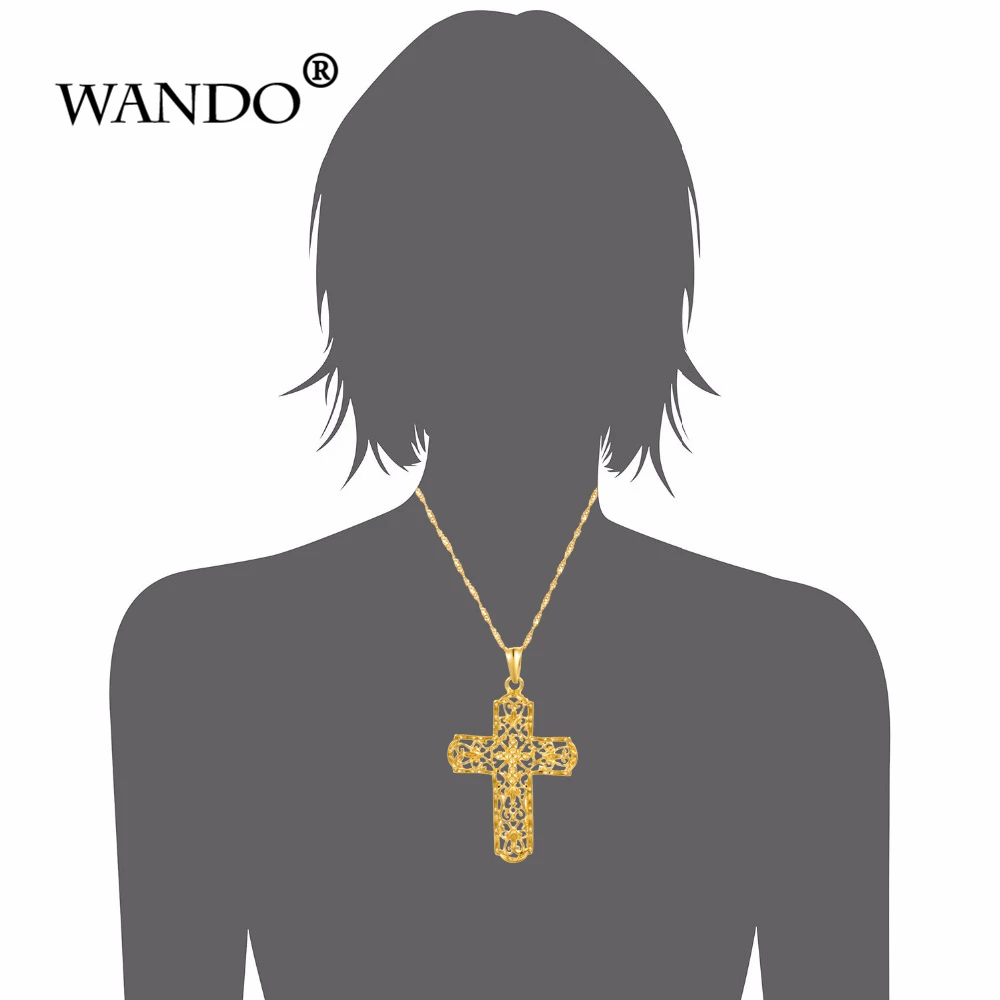 Ожерелье WANDO с крестом Христом большое Золотое ожерелье христианские украшения в