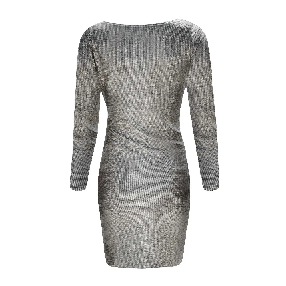 Modecrush Womens Sexy Deep V Neck Club Dress New Year Long Sleeve Ruched Ladies Knitted Bodycon | Женская одежда