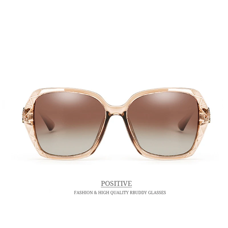 RBUDDY Поляризованные солнцезащитные очки женщин Rhinestones Square Зеркало негабаритных