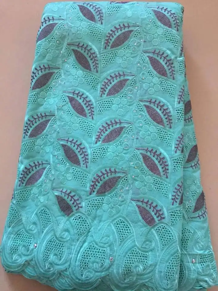 5Yards/pc Beautiful pink african cotton fabric and green embroidery swiss voile lace for clothes LC5-4 | Дом и сад
