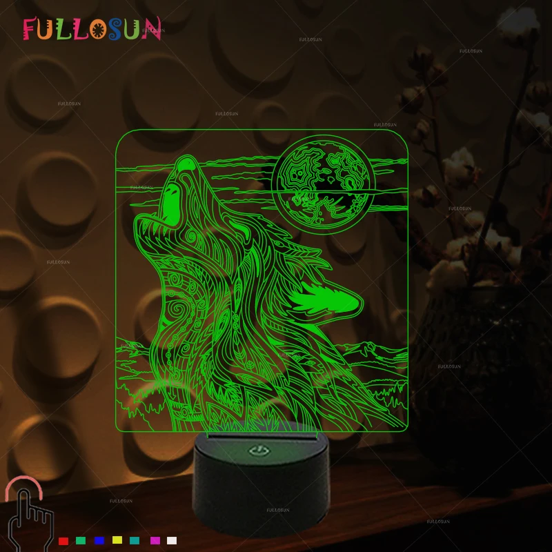 Креативный подарок волк вой 3D иллюзия Лампа красочный LED USB настольная лампа