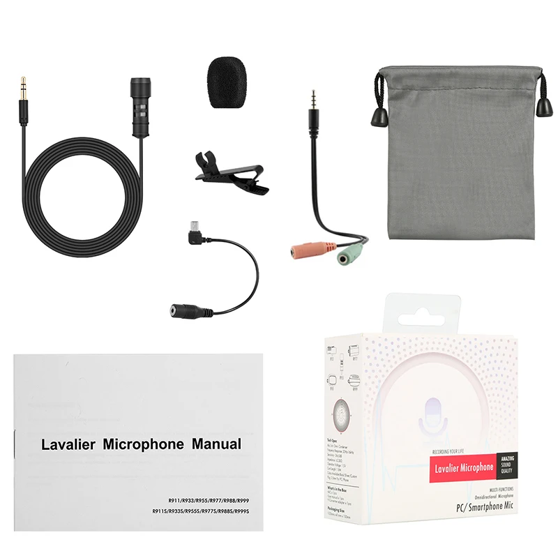 R955 3 5 мм разъем микрофон Speeching микроконденсатор клип на Solapa Lavalier Mic кабель для IPHONE