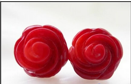 FREE SHIPPING&gt&gt&gt Free shipping s1062 100% 11mm Hand-carved rose red coral earring | Украшения и аксессуары