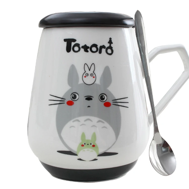 OUSSIRRO Totoro, керамическая чашка, ложка с крышкой, милая мультяшная кружка для детей, Студенческая чашка, высокая емкость, Офисная чашка для молока