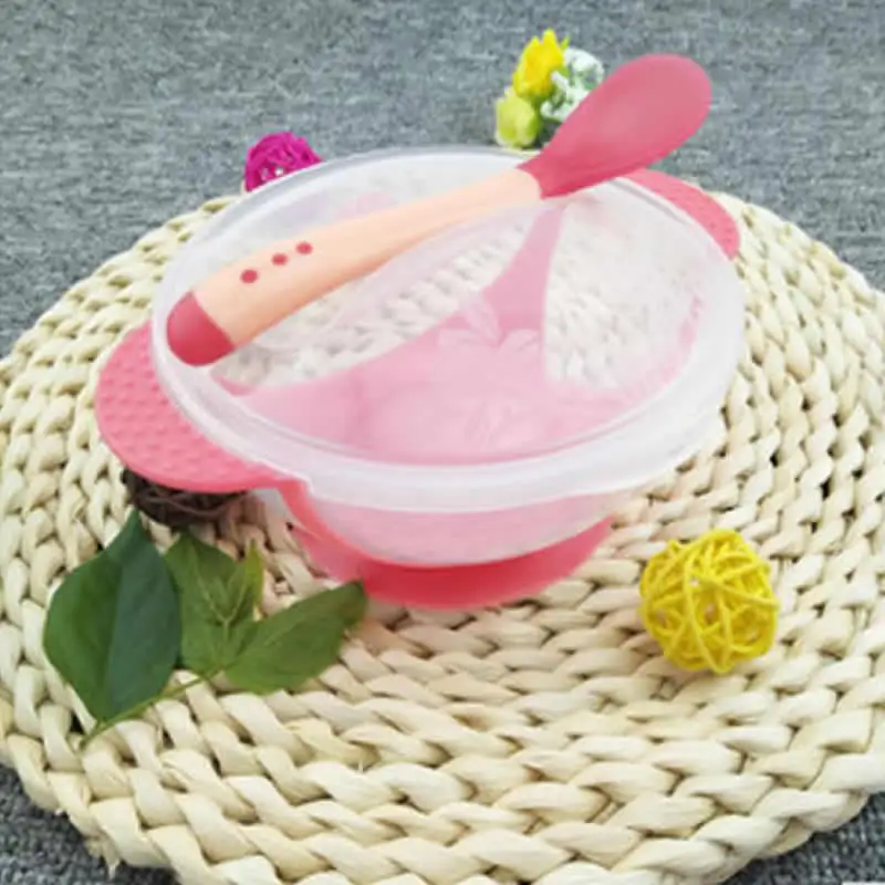 Baby sucker bowl cutlery set baby soft spoon complementary food temperature children feeding rice with lid | Мать и ребенок