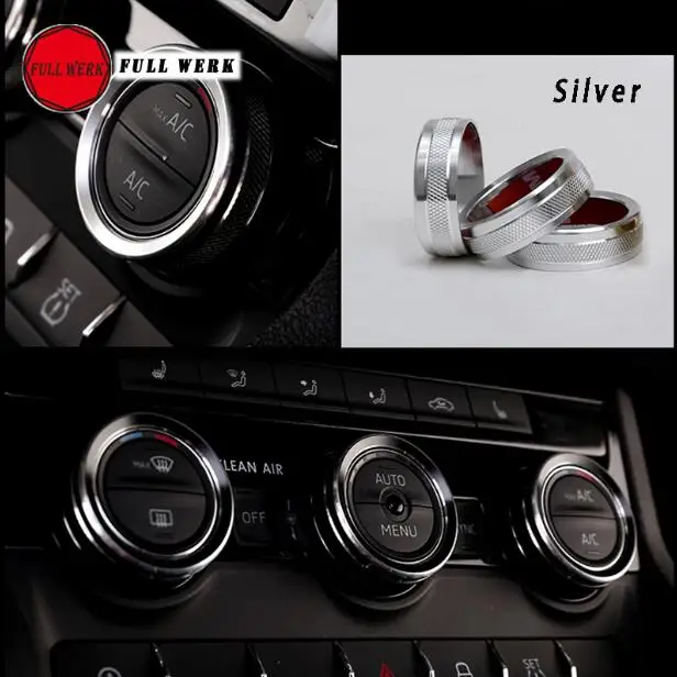 Silver 3 шт./компл. Алюминий брелок для автомобильных ключей, Кондиционер AC Ручка крышка кольцевой нагреватель, Управление переключатель декор для Skoda Kodiaq аксессуары для интерьера - Название цвета: Silver