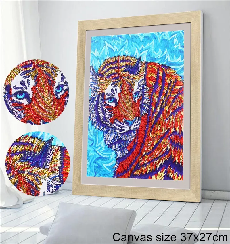 Tiger Алмазная картина особой формы, Бабочка, павлин, волк, сова, цветок, сделай сам, 5D, частичная дрель, наборы для вышивки крестом, Кристальные стразы, искусство - Цвет: Tiger