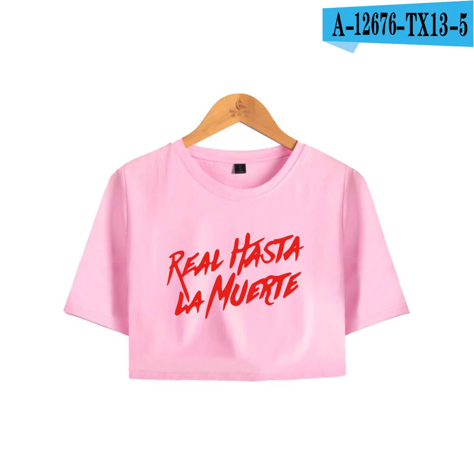 Pink Real Hasta La Muerte 2D Anuel AA Midriff-baring футболка Женская Летняя Сексуальная Повседневная модная футболка с короткими рукавами - Цвет: Pink