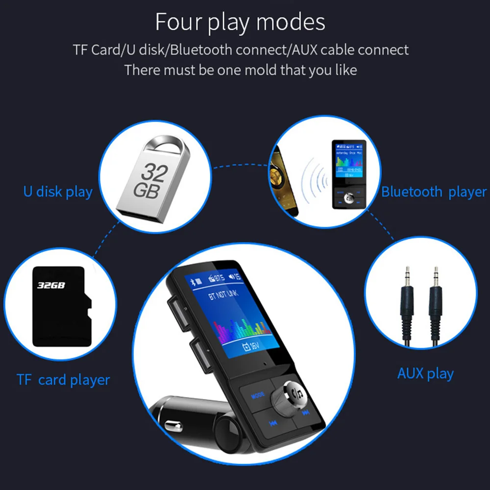 Konrisa многоязычный fm-передатчик Bluetooth Handsfree автомобильный комплект Aux вход красочный экран MP3-плеер Поддержка TF карта u-диск