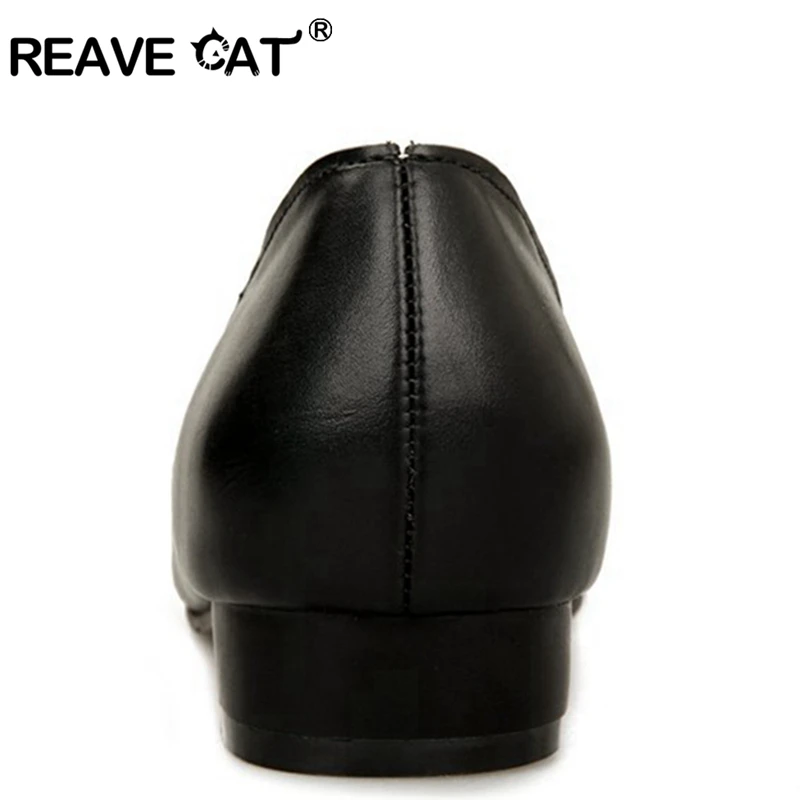 Женские кожаные туфли REAVE CAT весенне Летние повседневные черные на плоской