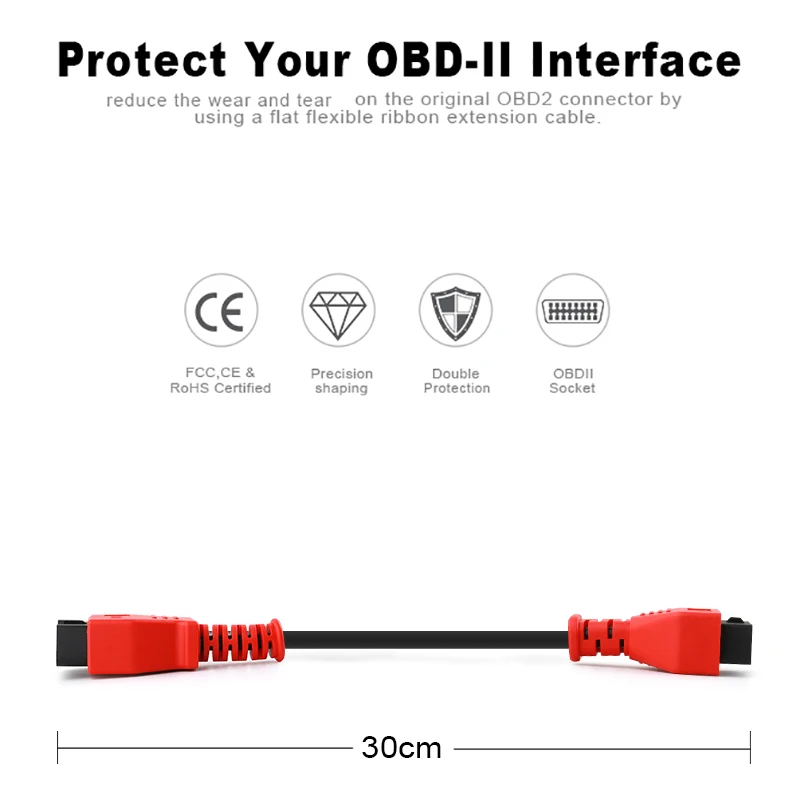 Ancel Оригинальный OBD2 Удлинительный кабель 30 см 16Pin для OBDII EOBD JOBD Расширенный разъем
