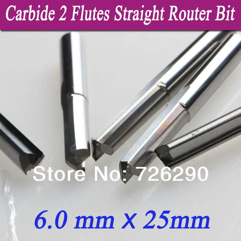 5pcs 6.0*25mm Two Straight Flutes Milling Tools CNC Carving Cutting Bits End Mill Cutters Cutter on Wood Engraving Machine | Инструменты