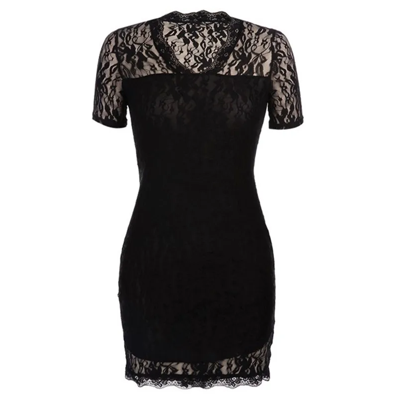 2017 Hot Lace Dress Summer Black Deep V-neck Women Stretch Party Slim Bodycon Shealth Dresses Vestidos Crochet Elegant Wear | Женская