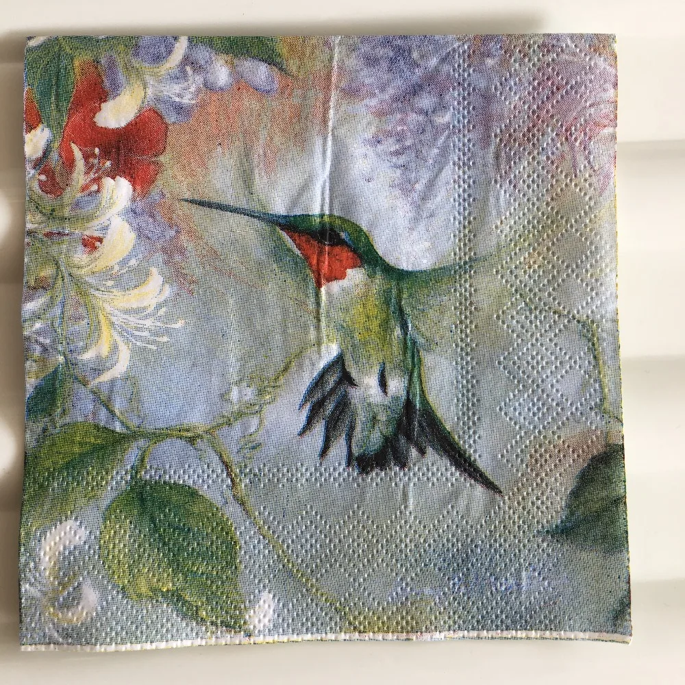 25cm 20 paper napkin tissue cute Hummingbird flower handkerchief oil craft decoupage girl boy kid party wedding serviettes deco