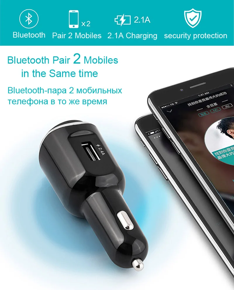 XCGaoon Bluetooth автомобильный комплект громкой связи набор fm-передатчик MP3 музыкальный плеер 5 в 2.1A двойной 2 USB Автомобильное зарядное устройство Поддержка USB музыка
