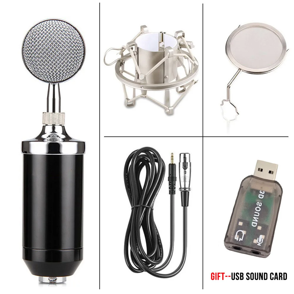 GEVO BM 8000 конденсаторный микрофон профессиональный проводной студийный микрофон BM8000 с подвесом Поп фильтр для караоке ноутбук ПК микрофон для компьютера - Цвет: Black Without Box