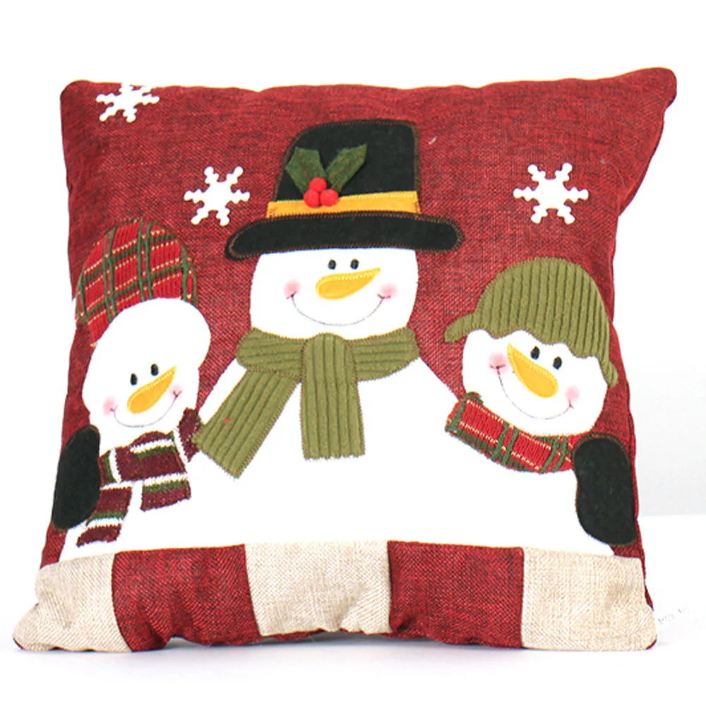 High Quality Cotton Line Pillow Case Christmas Snowman Printing Dyeing Bed Home Cover Pillowscases | Дом и сад