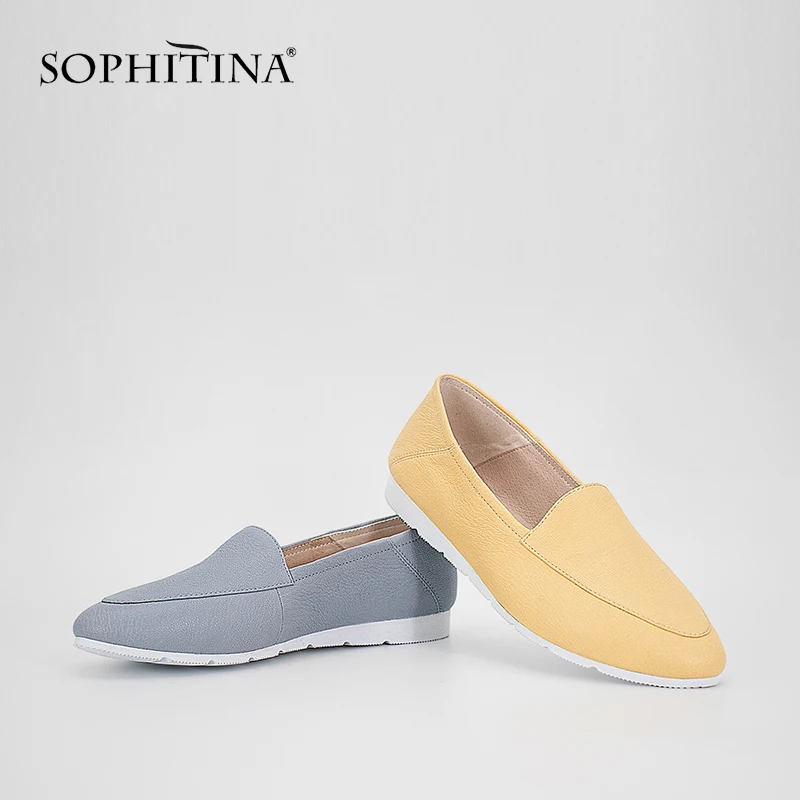 SOPHITINA/лоферы из натуральной кожи; цвет желтый, черный; обувь из овечьей кожи с круглым носком; мягкий светильник на плоской подошве; Модные слипоны ручной работы; повседневная обувь на плоской подошве; P31