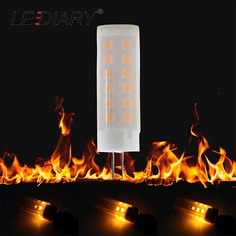 LEDIARY G4 Светодиодная лампа с динамическим эффектом пламени 12 В 2 Вт теплая белая