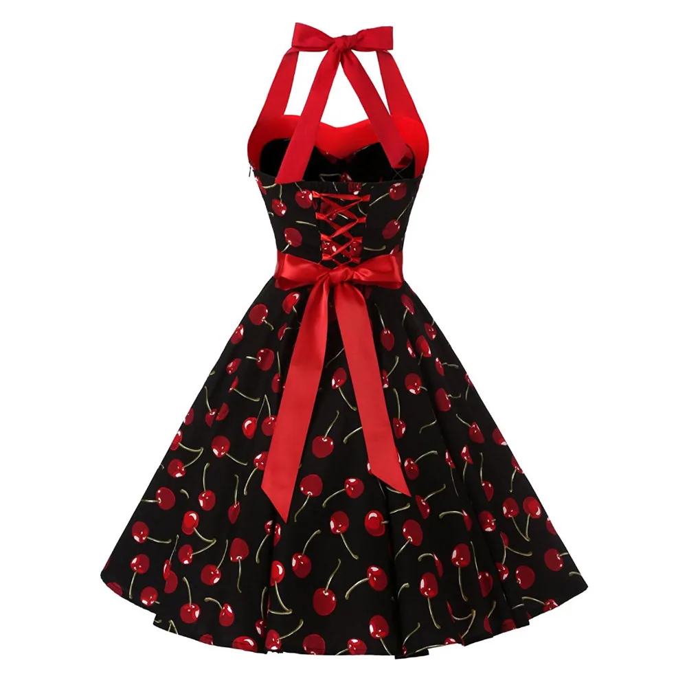 Винтажное платье в горошек Rockabilly Одри для женщин с лямкой на шее со шнуровкой