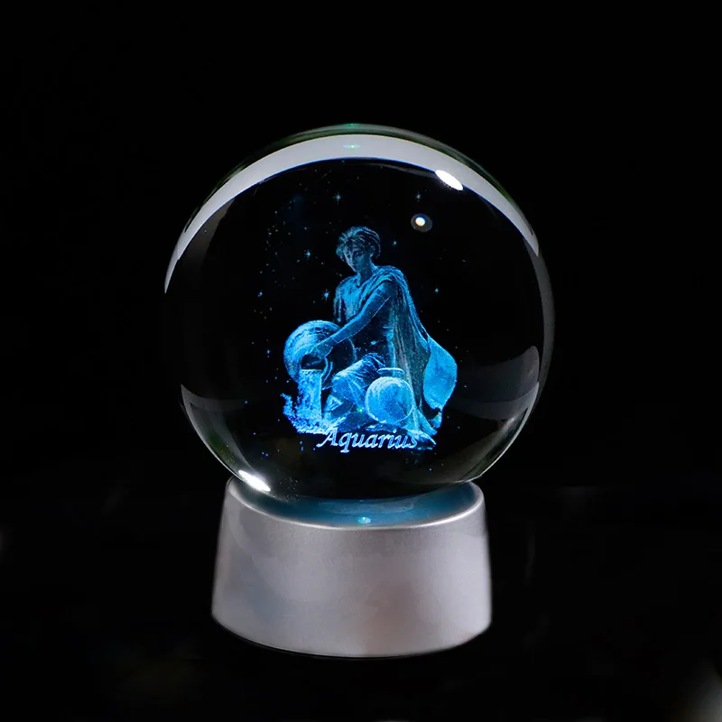With LED base Знаки Водолей, подарок на день рождения, зодиакальные созвездия, вечерние сувениры, подарок на день рождения Водолея, для января, февраля - Цвет: With LED base