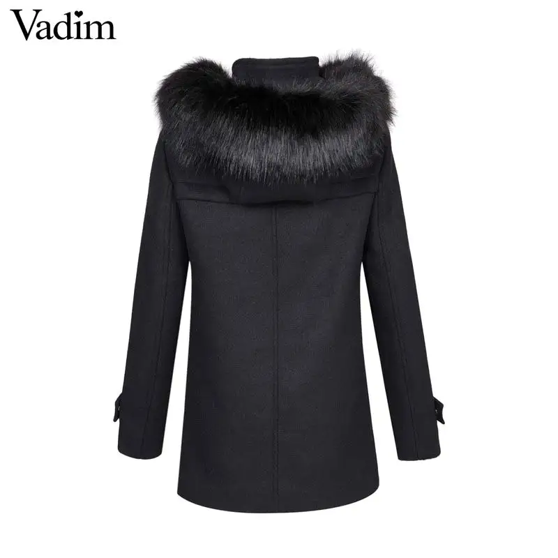 Vadim Женское зимнее теплое длинное шерстяное пальто Толстая черная верхняя одежда