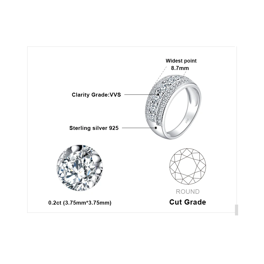 Jewelrypalace модные 1.3ct круглый коктейльное кольцо натуральная 925 пробы Серебряные