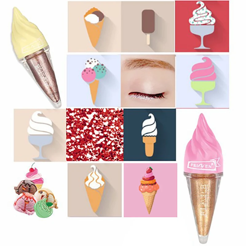 Лидер продаж блестящие тени для век пигменты водостойкие милое мороженое белые