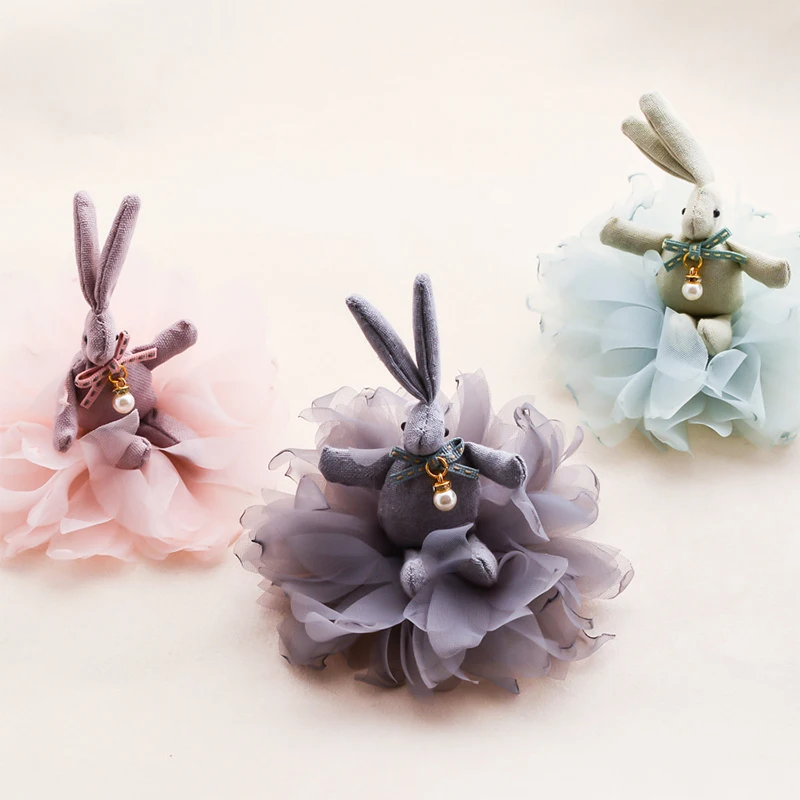 New Design Rabbit Cloth Hair clips Chiffon Flower Cartoon hairpins Cute hair accessories for girl Handmade Women ornaments |