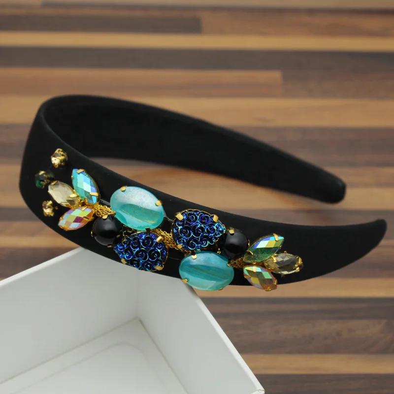 D Blue Hairband Европейские винтажные аксессуары для волос Роскошный Черный Фиолетовый кристалл барокко лента для волос Элегантные Стразы Бриллиантовая розовая Женская повязка на голову - Окраска металла: D Blue Hairband