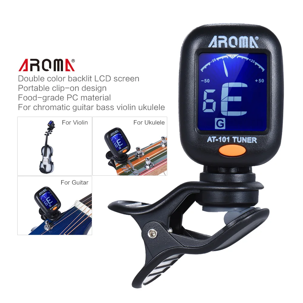 Мини-тюнер для гитары AROMA AT-101 с клипсой вращающимся высокая чувствительность