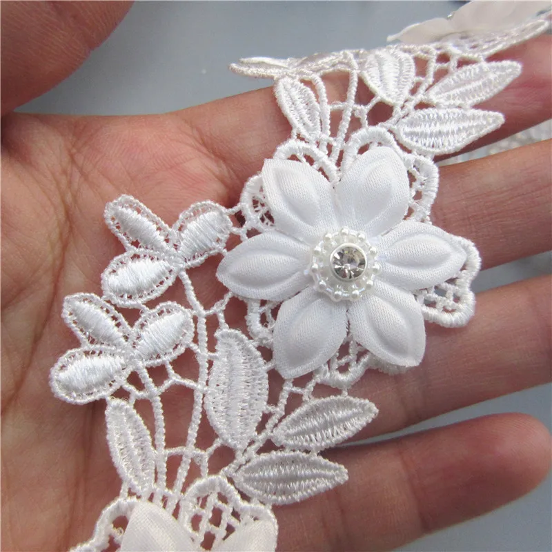 12 шт. белые алмазные бусины Цветочная кружевная отделка вышитая лента ткань