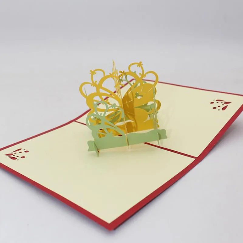 Киригами ручной работы 3D открытки всплывающие поздравительные карты с конвертом