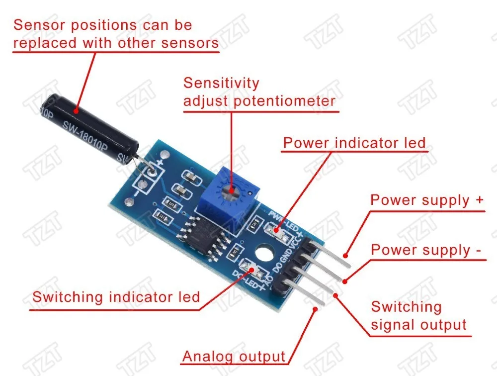 Модуль датчика вибрации Вибровыключатель тревоги Φ для arduino нормально открытый